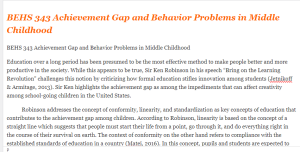 BEHS 343 Achievement Gap and Behavior Problems in Middle Childhood
