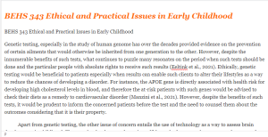BEHS 343 Ethical and Practical Issues in Early Childhood