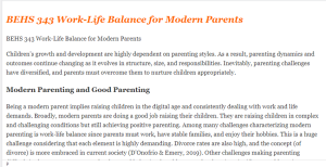 BEHS 343 Work-Life Balance for Modern Parents