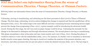 DNP 805 Select one informatics theory from the areas of Communication Theories, Change Theories, or Human Factors