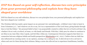 DNP 810 Based on your self-reflection, discuss two core principles from your personal philosophy and explain how they have shaped your worldview