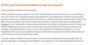 ECON 330 Ethanol Subsidies Corny Economics