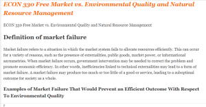 ECON 330 Free Market vs. Environmental Quality and Natural Resource Management