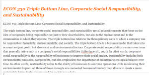 ECON 330 Triple Bottom Line, Corporate Social Responsibility, and Sustainability