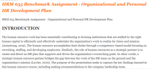 HRM 635 Benchmark Assignment - Organizational and Personal HR Development Plan