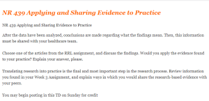 NR 439 Applying and Sharing Evidence to Practice
