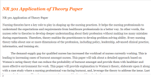 NR 501 Application of Theory Paper