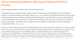 NR 501 Connection Between Theory and Advanced Clinical Practice