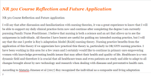 NR 501 Course Reflection and Future Application