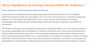 NR 501 Significance of Nursing Concepts within the Profession