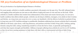 NR 503 Evaluation of an Epidemiological Disease or Problem