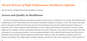 NR 506 Drivers of High Performance Healthcare Systems
