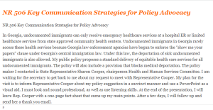 NR 506 Key Communication Strategies for Policy Advocacy