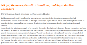 NR 507 Genomes, Genetic Alterations, and Reproductive Disorders