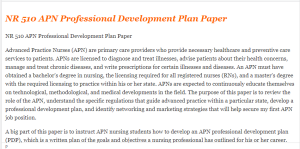 NR 510 APN Professional Development Plan Paper