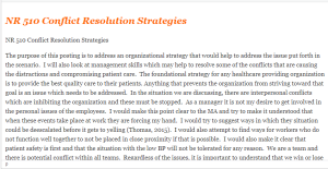 NR 510 Conflict Resolution Strategies