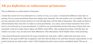 NR 510 Reflection on Achievement of Outcomes