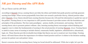 NR 510 Theory and the APN Role