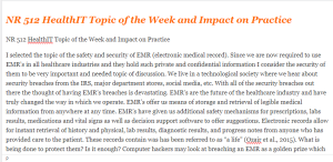NR 512 HealthIT Topic of the Week and Impact on Practice