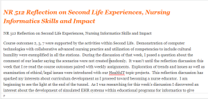 NR 512 Reflection on Second Life Experiences, Nursing Informatics Skills and Impact
