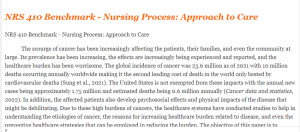 NRS 410 Benchmark - Nursing Process Approach to Care
