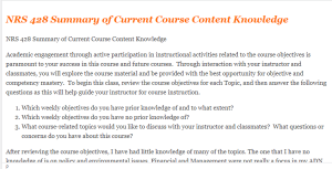 NRS 428 Summary of Current Course Content Knowledge