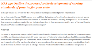 NRS 430 Outline the process for the development of nursing standards of practice for your state