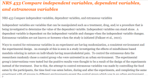 NRS 433 Compare independent variables, dependent variables, and extraneous variables