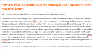 NRS 433 Provide examples of experimental and nonexperimental research design