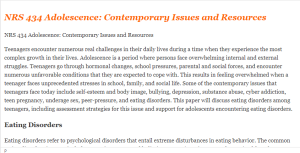 NRS 434 Adolescence Contemporary Issues and Resources