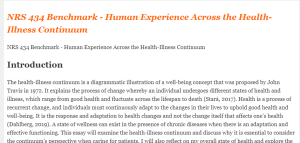 NRS 434 Benchmark - Human Experience Across the Health-Illness Continuum