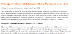 NRS 434 Developmental Assessment and the School-Aged Child