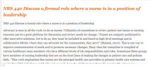 NRS 440 Discuss a formal role where a nurse is in a position of leadership