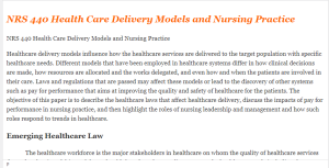 NRS 440 Health Care Delivery Models and Nursing Practice