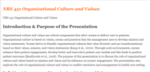 NRS 451 Organizational Culture and Values