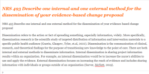 NRS 493 Describe one internal and one external method for the dissemination of your evidence-based change proposal