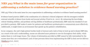 NRS 493 What is the main issue for your organization in addressing a solution to evidence-based nursing practice