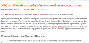 NSG 601 Provide examples of a structural measure, a process measure, and an outcome measure