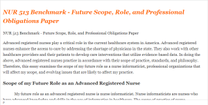 NUR 513 Benchmark - Future Scope, Role, and Professional Obligations Paper