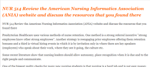 NUR 514 Review the American Nursing Informatics Association (ANIA) website and discuss the resources that you found there