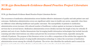 NUR-550 Benchmark-Evidence-Based Practice Project Literature Review