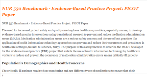 NUR 550 Benchmark - Evidence-Based Practice Project PICOT Paper