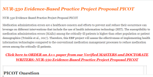 NUR-550 Evidence-Based Practice Project Proposal PICOT