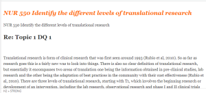 NUR 550 Identify the different levels of translational research