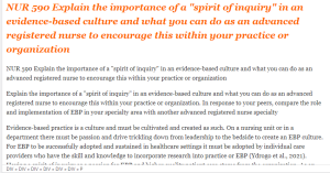 NUR 590 Explain the importance of a spirit of inquiry in an evidence-based culture and what you can do as an advanced registered nurse to encourage this within your practice or organization