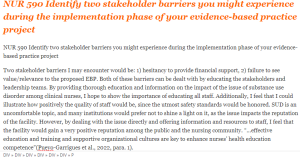 NUR 590 Identify two stakeholder barriers you might experience during the implementation phase of your evidence-based practice project