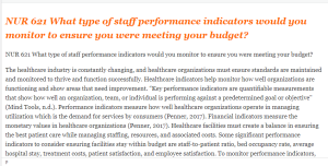 NUR 621 What type of staff performance indicators would you monitor to ensure you were meeting your budget