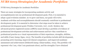 NURS 6003 Strategies for Academic Portfolios