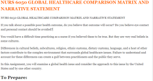 NURS 6050 GLOBAL HEALTHCARE COMPARISON MATRIX AND NARRATIVE STATEMENT