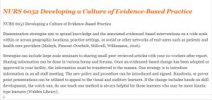 NURS 6052 Developing a Culture of Evidence-Based Practice